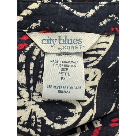 City Blues by Koret Women's Abstract Tropical Button Up 100% Cotton Top, Size PL - Picture 2 of 3